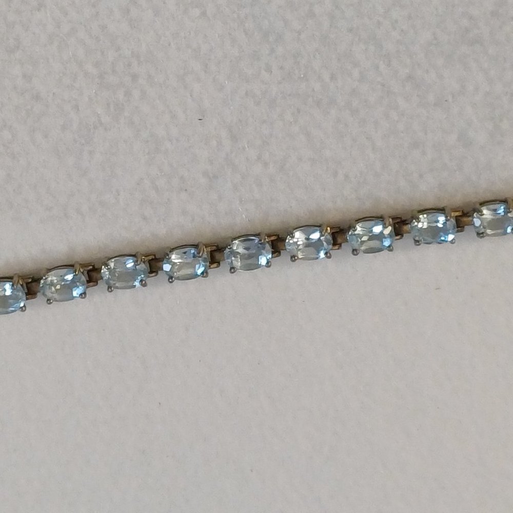 925 Sterling Silver Bracelet Oval Faceted Clear Light Blue Bracelet 7"